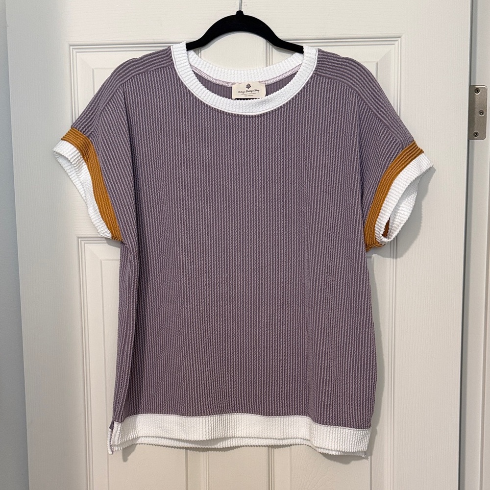 Lavender Short-Sleeve Knit Tee with White & Mustard Trim - Women Size XL